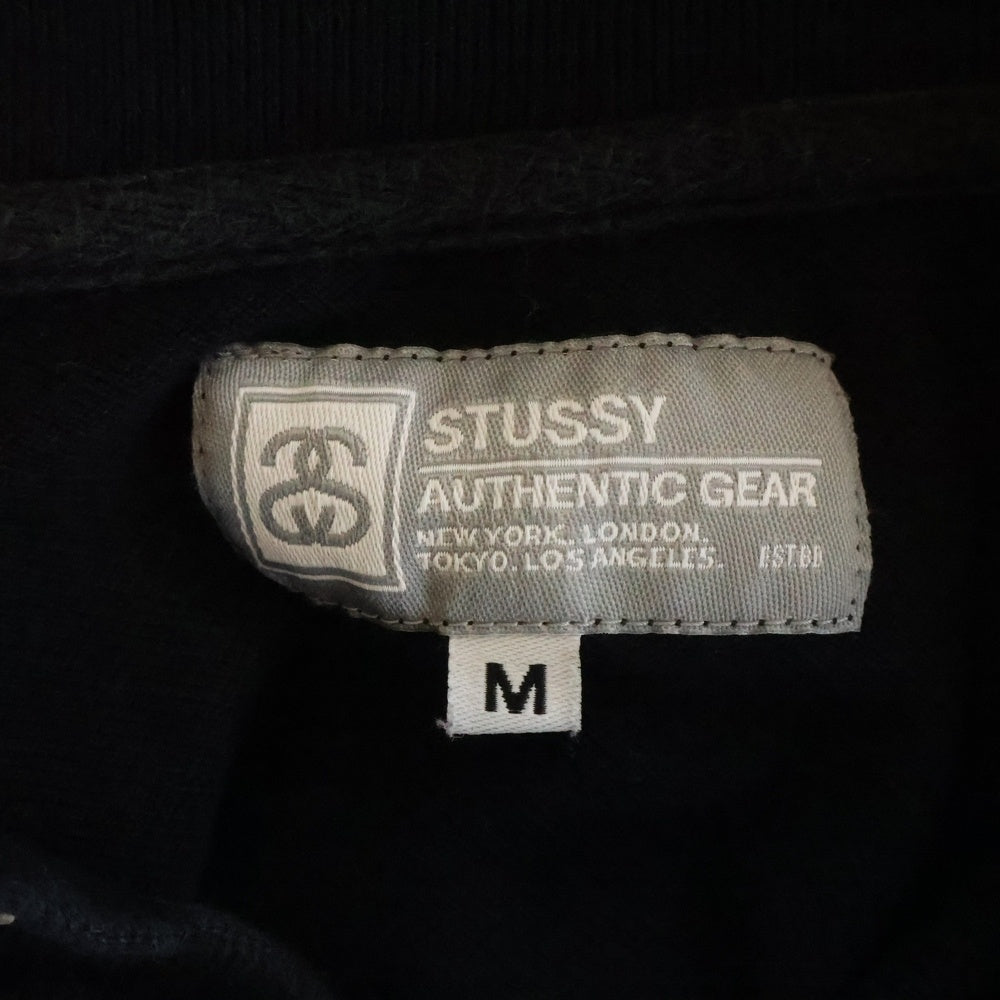 STUSSY(ステューシー) 胸エンブロイダリーデザイン アームロゴデザイン 半袖ポロシャツ ブラック