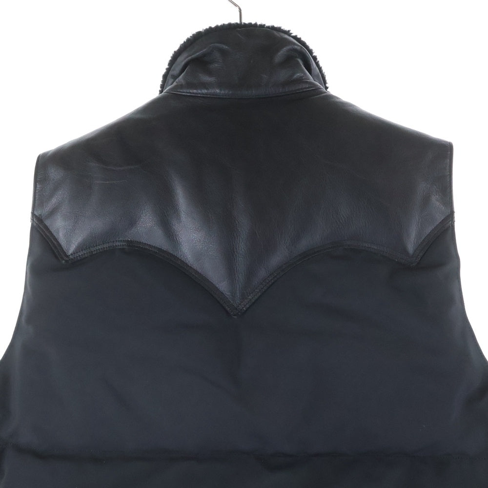 1 PIU 1 UGUALE 3(ウノピゥウノウグァーレトレ) ×Rocky Mountain ロッキーマウンテン 裏地レオパード レザーヨーク ダウンベスト ジャケット ブラック MRB104