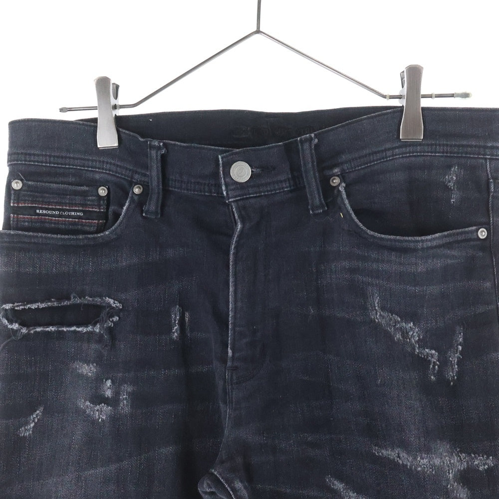 RESOUND CLOTHING(リサウンドクロージング) LOAD DENIM ロードデニム クラッシュ加工 スキニーデニムパンツ ブラック SSK-004