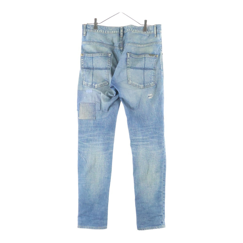 1 PIU 1 UGUALE 3(ウノピゥウノウグァーレトレ) ダメージ加工 パッチワーク スキニーデニムパンツ インディゴ MRP078