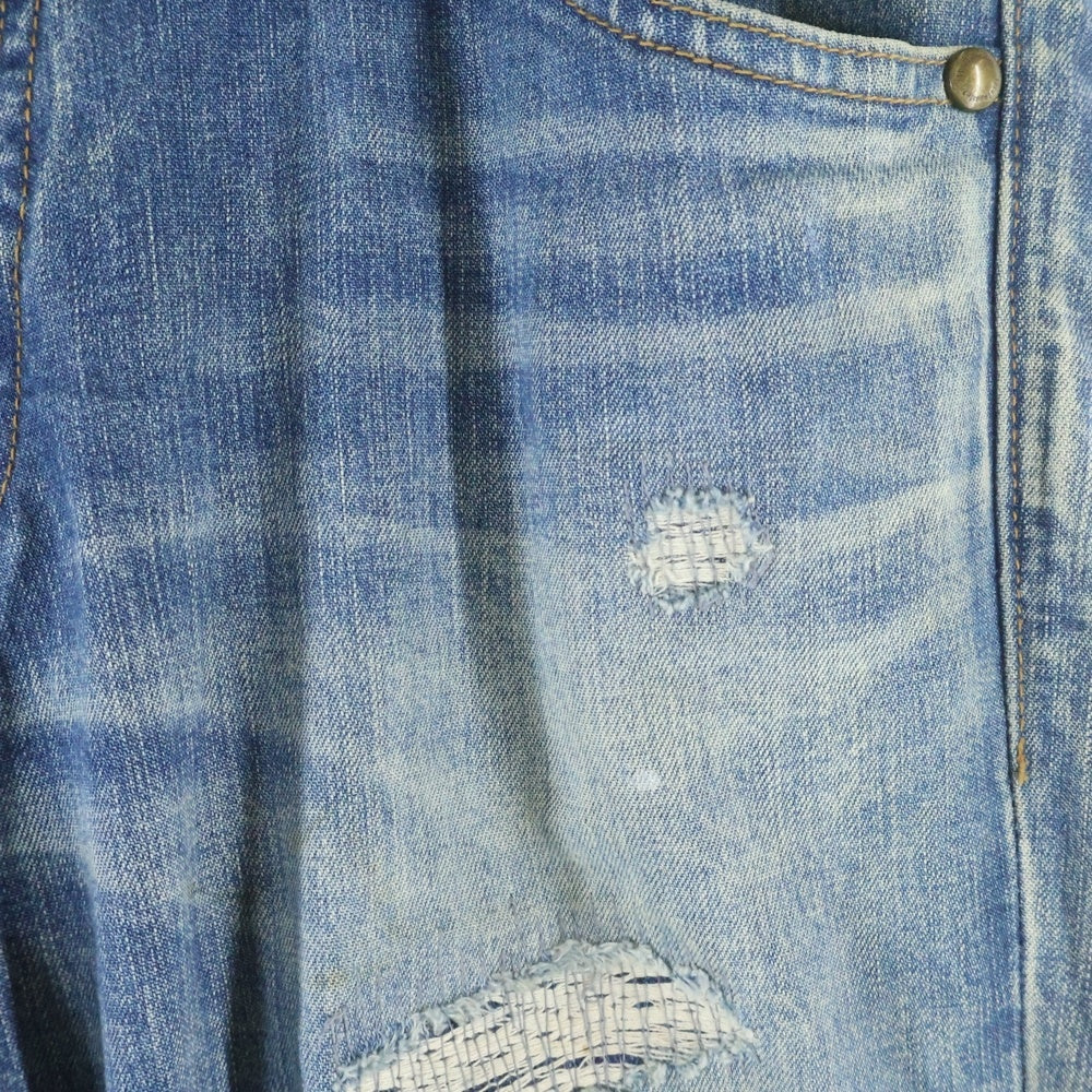 1 PIU 1 UGUALE 3(ウノピゥウノウグァーレトレ) ダメージ加工 パッチワーク スキニーデニムパンツ インディゴ MRP078