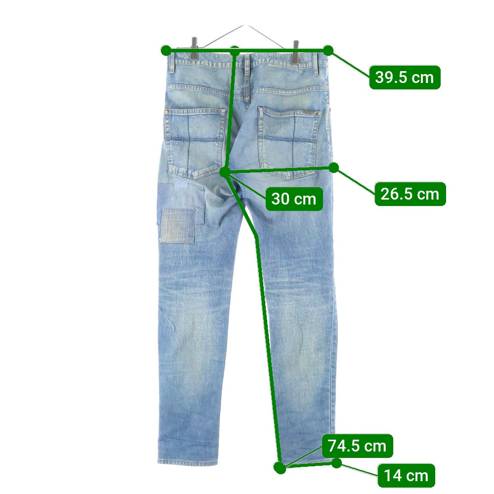 1 PIU 1 UGUALE 3(ウノピゥウノウグァーレトレ) ダメージ加工 パッチワーク スキニーデニムパンツ インディゴ MRP078