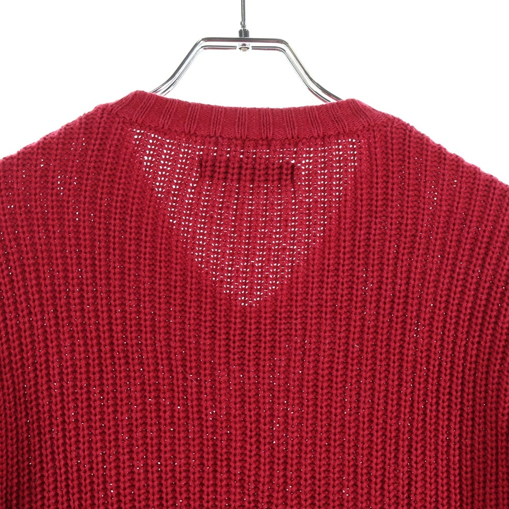 1 PIU 1 UGUALE 3(ウノピゥウノウグァーレトレ) RAFFY COTTON CABLE PATCH V-NECK ブイネック ケーブル ニットセーター レッド MRK146