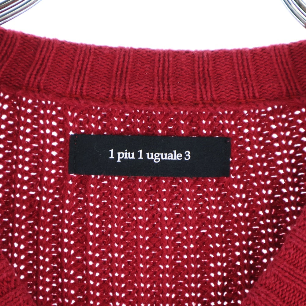 1 PIU 1 UGUALE 3(ウノピゥウノウグァーレトレ) RAFFY COTTON CABLE PATCH V-NECK ブイネック ケーブル ニットセーター レッド MRK146