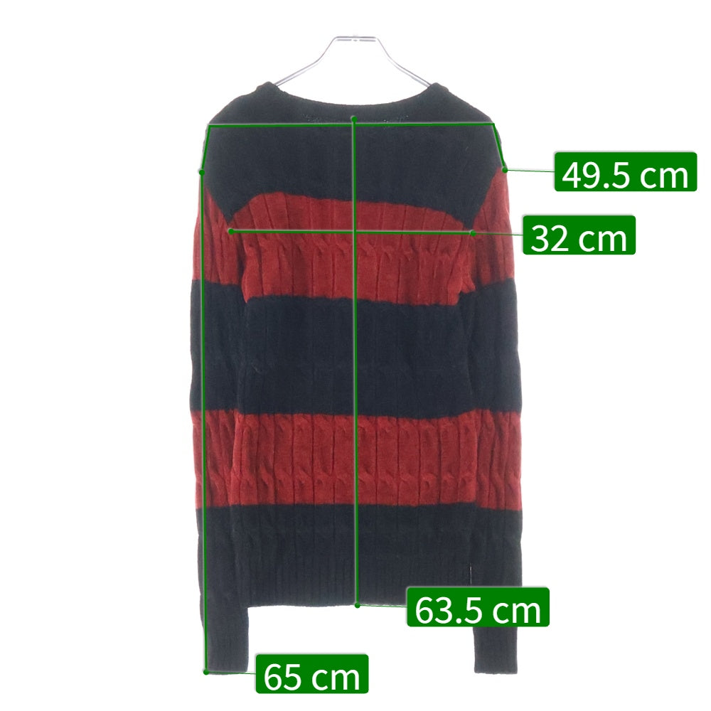 1 PIU 1 UGUALE 3(ウノピゥウノウグァーレトレ) CABLE BIG BORDER CREW KNIT ケーブル ボーダー ニットセーター ブラック/レッド MRK085