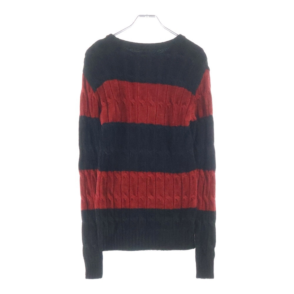 1 PIU 1 UGUALE 3(ウノピゥウノウグァーレトレ) CABLE BIG BORDER CREW KNIT ケーブル ボーダー ニットセーター ブラック/レッド MRK085