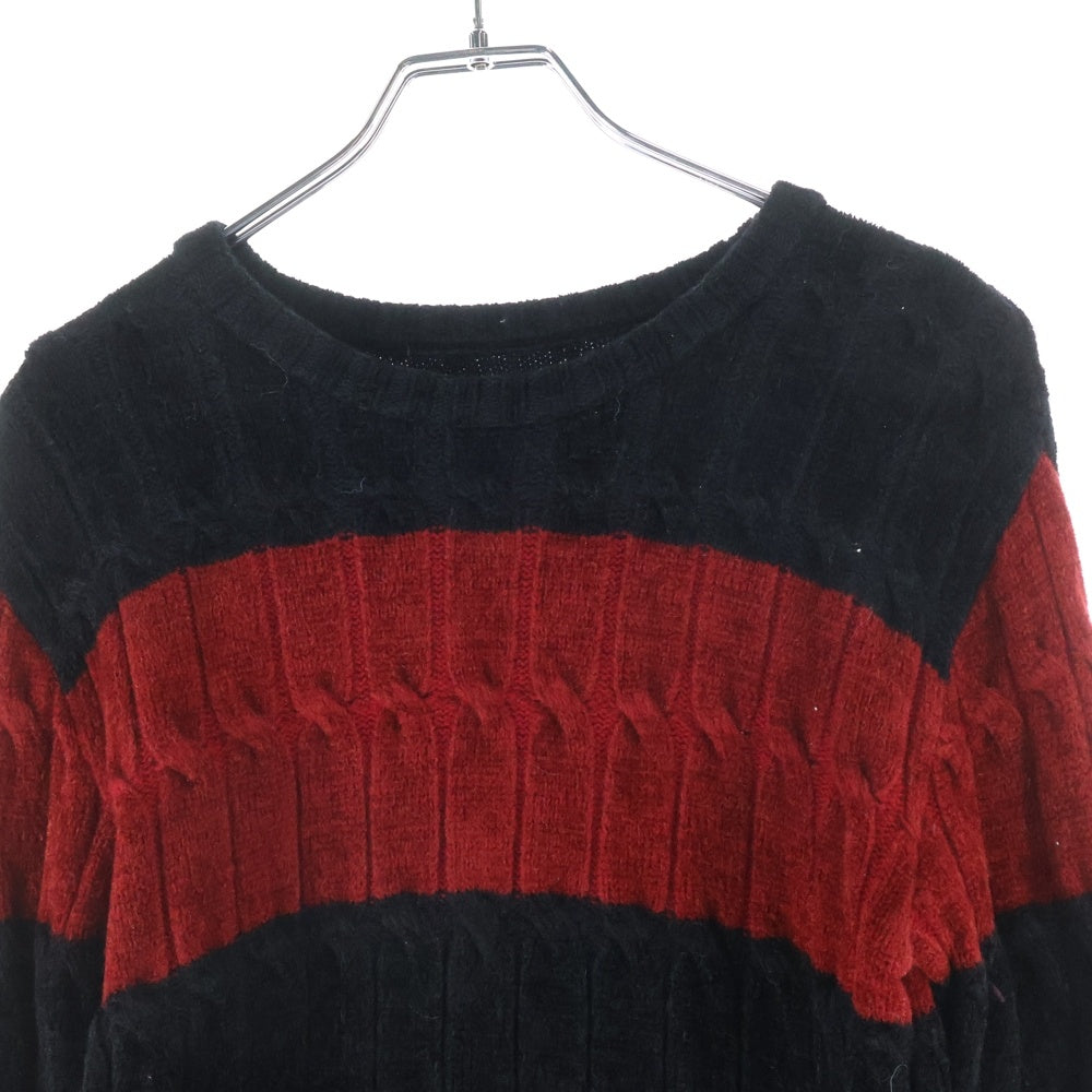 1 PIU 1 UGUALE 3(ウノピゥウノウグァーレトレ) CABLE BIG BORDER CREW KNIT ケーブル ボーダー ニットセーター ブラック/レッド MRK085