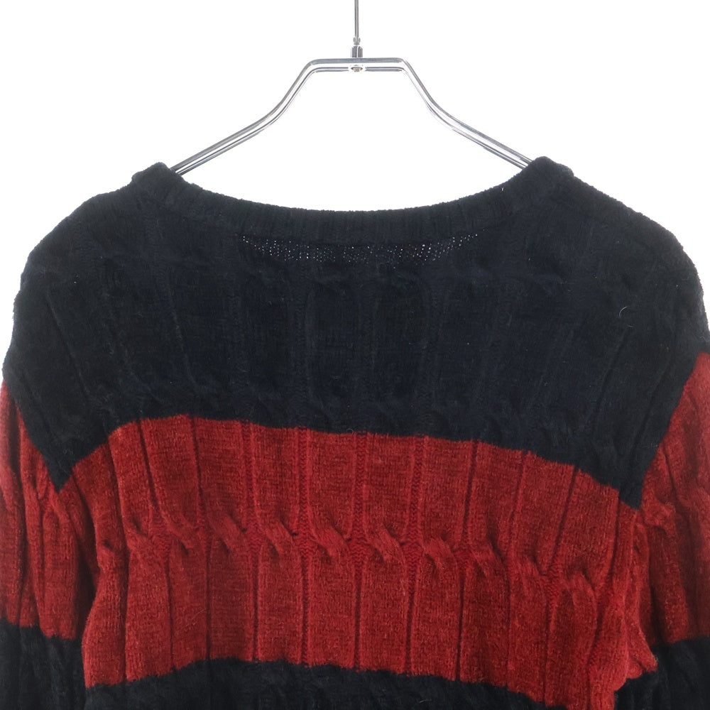 1 PIU 1 UGUALE 3(ウノピゥウノウグァーレトレ) CABLE BIG BORDER CREW KNIT ケーブル ボーダー ニットセーター ブラック/レッド MRK085