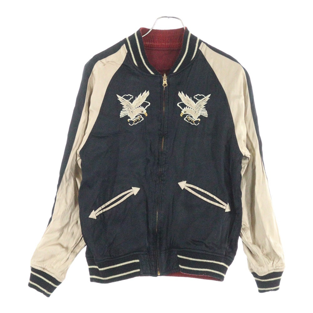 HOUSTON(ヒューストン) ブルドック刺繍 レーヨン混 リバーシブルジャケット スカジャン ブラック/レッド 5988