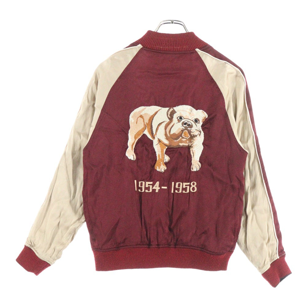 HOUSTON(ヒューストン) ブルドック刺繍 レーヨン混 リバーシブルジャケット スカジャン ブラック/レッド 5988