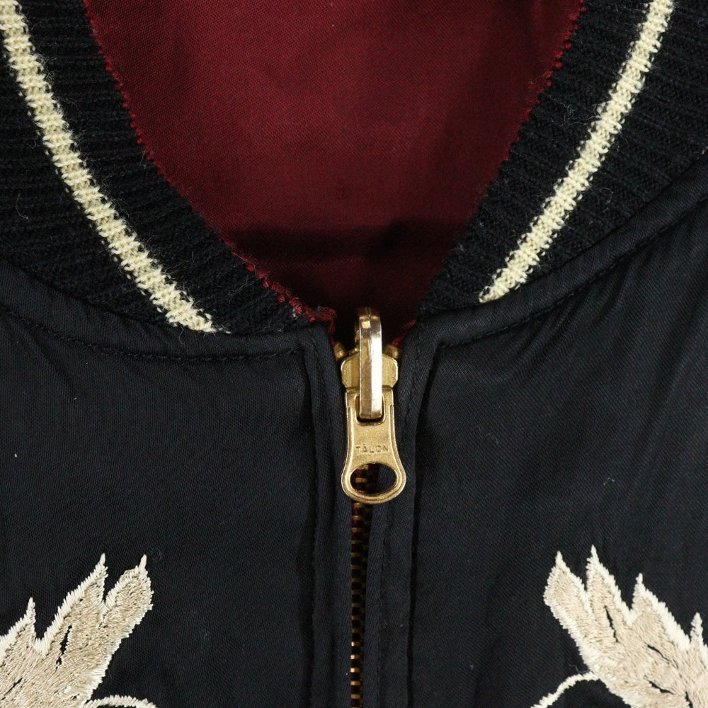 HOUSTON(ヒューストン) ブルドック刺繍 レーヨン混 リバーシブルジャケット スカジャン ブラック/レッド 5988