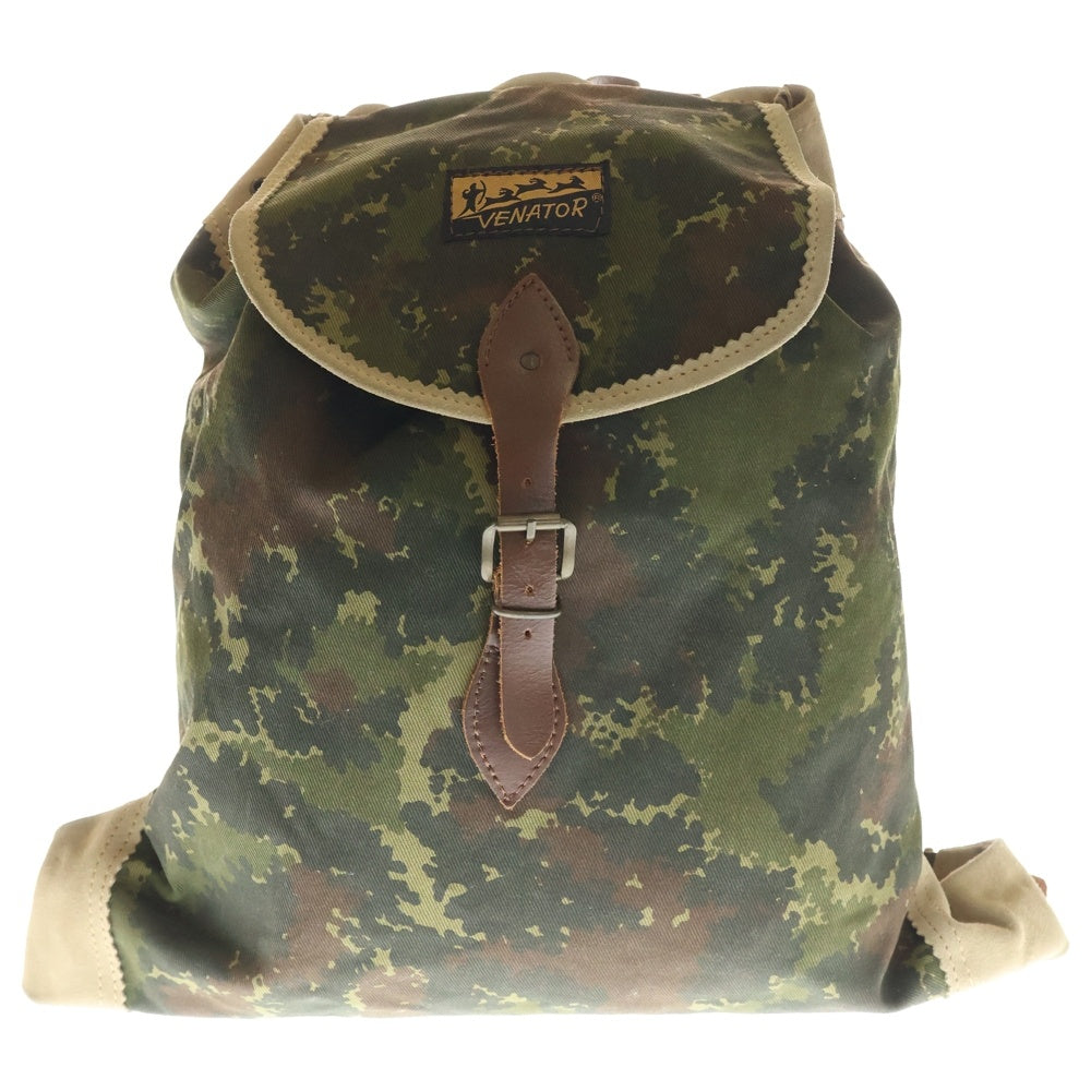 NO BRAND(ノーブランド) VENATOR (ベネター) カモフラ レザー切り替え キャンバスバックパック リュックサック カーキ