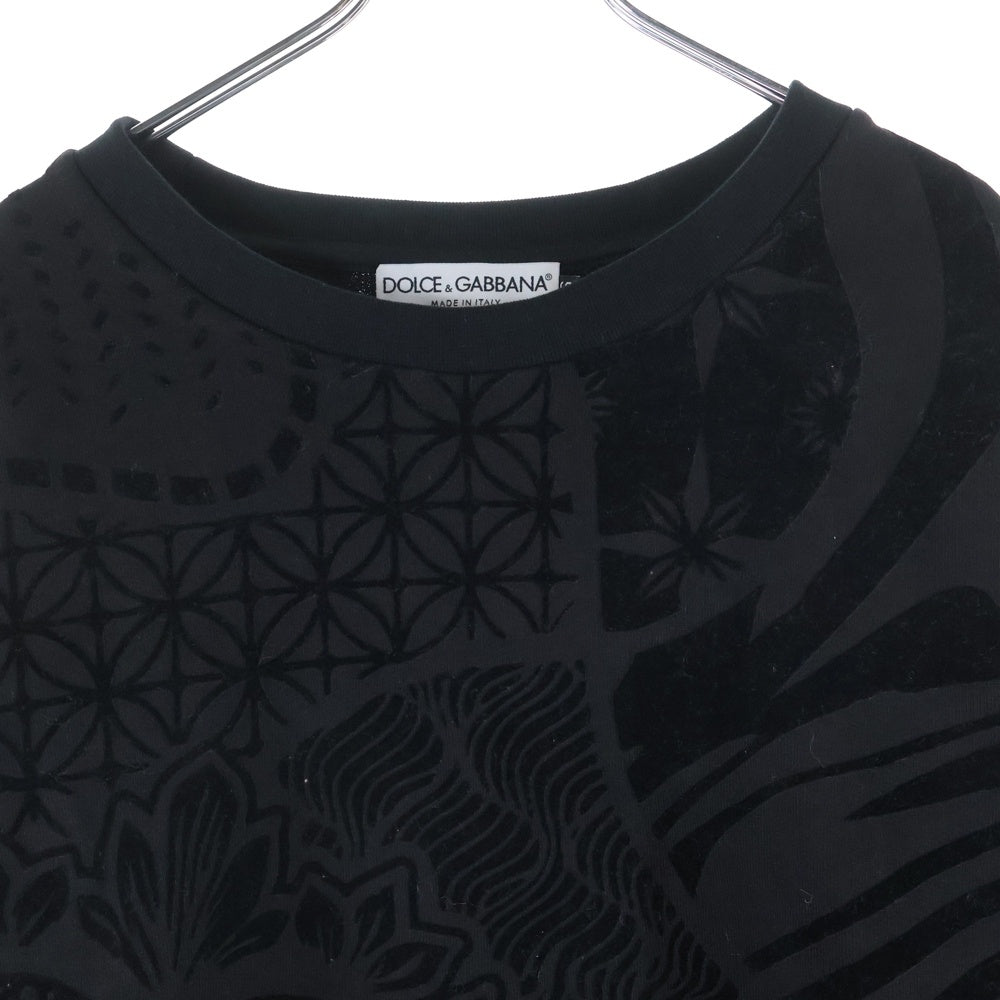 DOLCE & GABBANA(ドルチェアンドガッバーナ) イタリア製 総柄 グラフィックロゴワッペン ヘンリーネック スウェット トレーナー ブラック