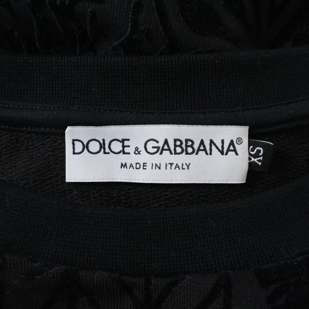DOLCE & GABBANA(ドルチェアンドガッバーナ) イタリア製 総柄 グラフィックロゴワッペン ヘンリーネック スウェット トレーナー ブラック