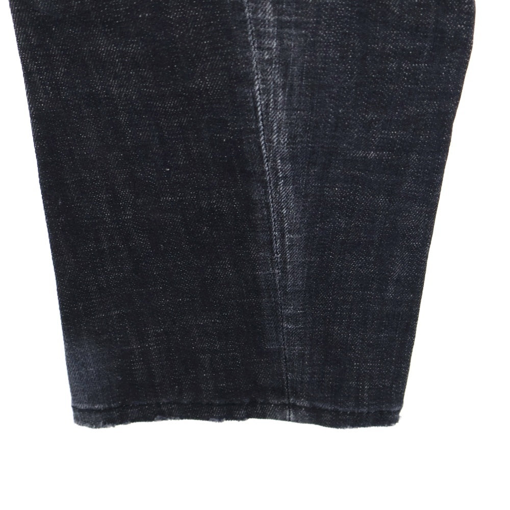 DSQUARED2(ディースクエアード) 23SS ロゴ パッチ コットン スリム カット ダメージウォッシュ加工 ボタンフライ デニムパンツ ブラック S71LB1140