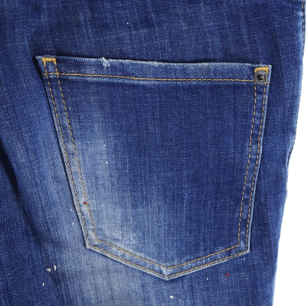 DSQUARED2(ディースクエアード) 23AW SKATER JEANS スケーター ボタンフライ ペイント加工 デニムパンツ インディゴブルー S74LB1331