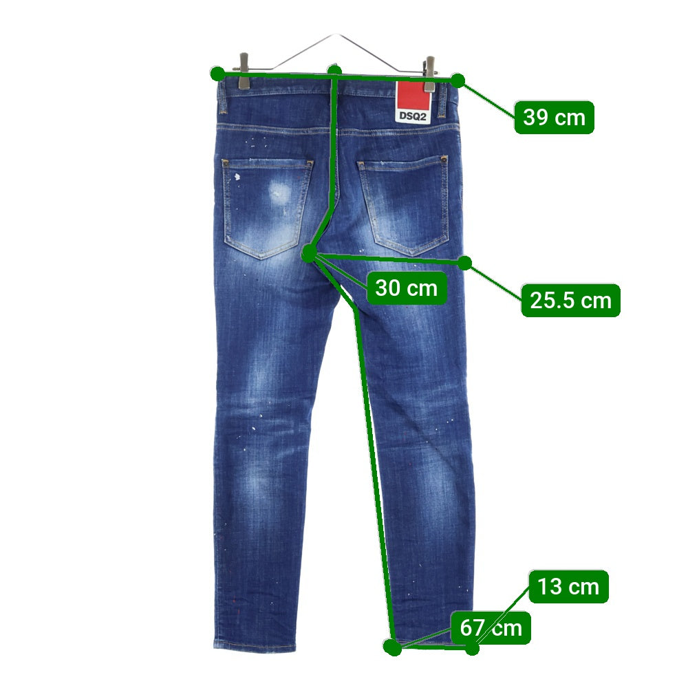 DSQUARED2(ディースクエアード) 23AW SKATER JEANS スケーター ボタンフライ ペイント加工 デニムパンツ インディゴブルー S74LB1331