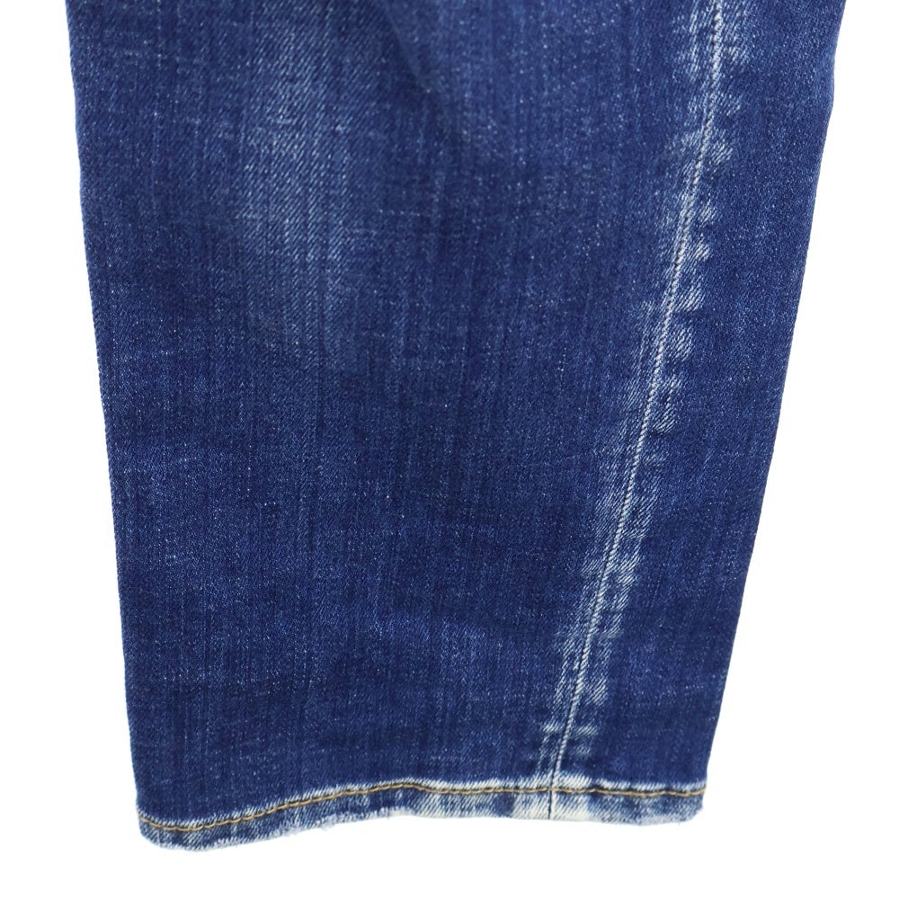 DSQUARED2(ディースクエアード) 23SS ロゴ パッチ ダメージウォッシュ加工 ボタンフライ デニムパンツ インディゴブルー S74LB1265