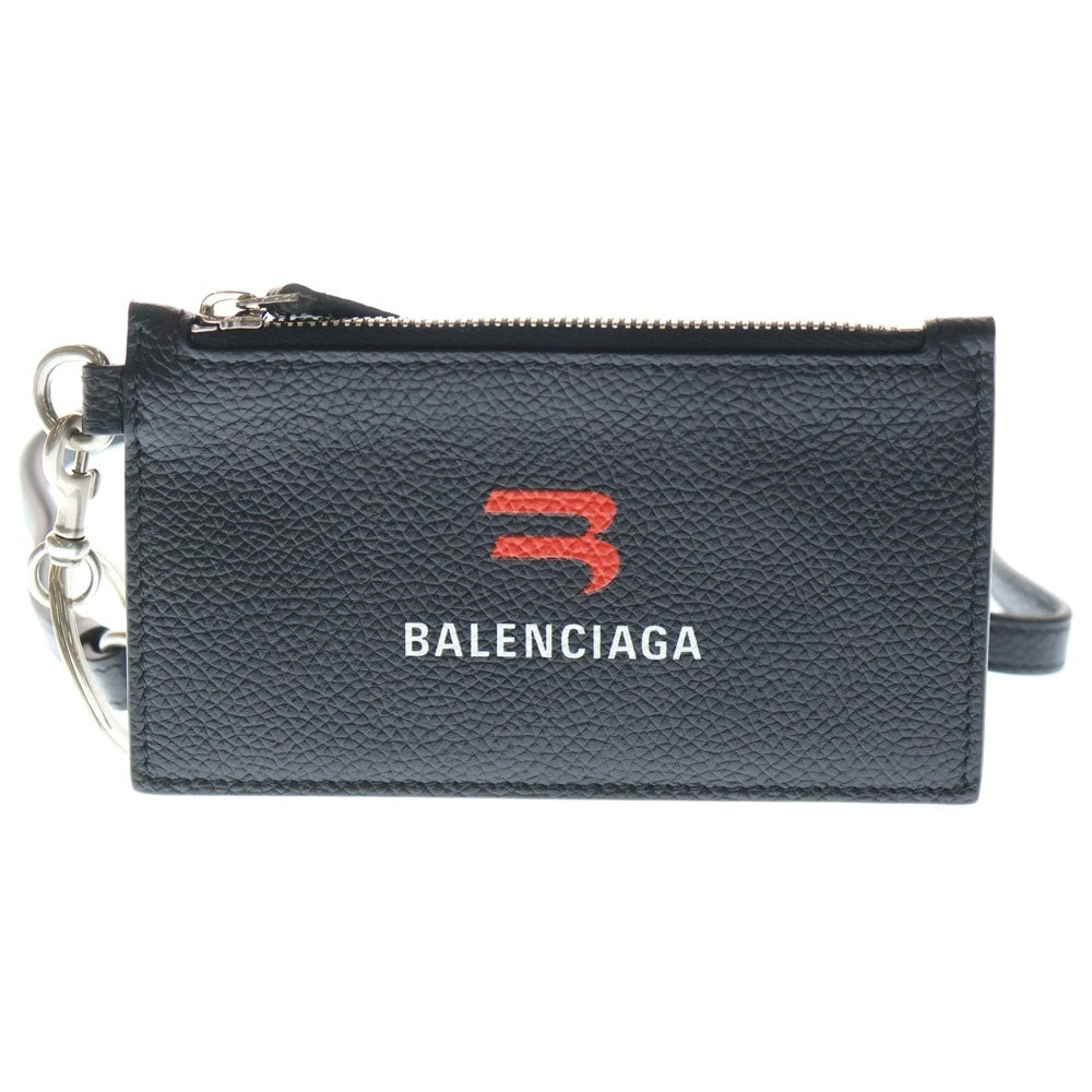 BALENCIAGA(バレンシアガ) フロントロゴデザイン ストラップ付 レザー カードケース 財布 ブラック 594548 1069 0 1317