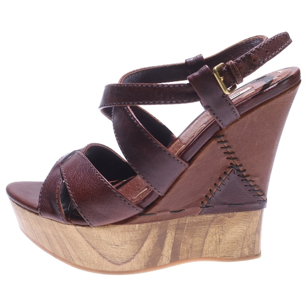 miumiu(ミュウミュウ) ウェッジソールレザーストラップサンダル ヒール レディース ブラウン
