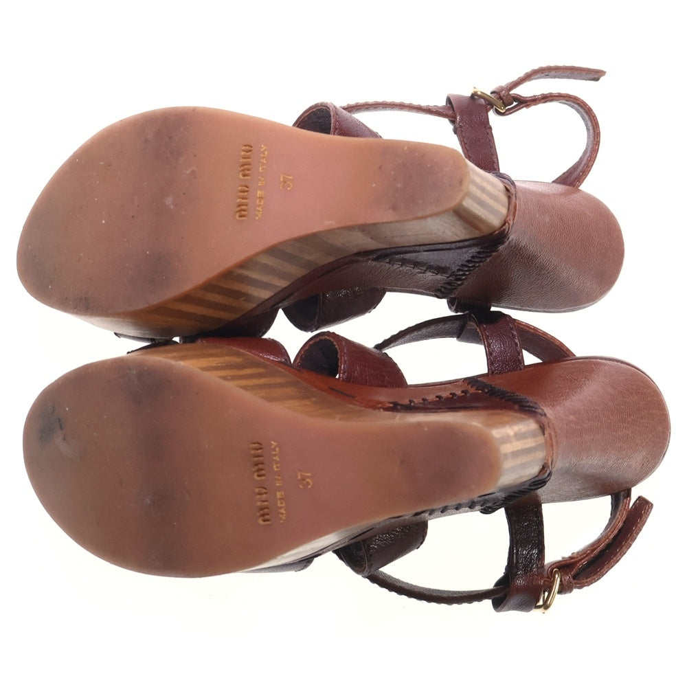 miumiu(ミュウミュウ) ウェッジソールレザーストラップサンダル ヒール レディース ブラウン