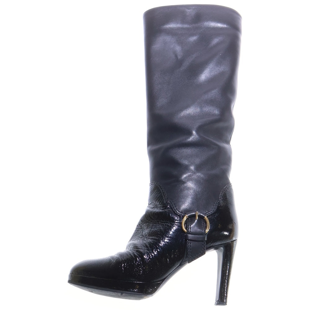 Sergio Rossi(セルジオロッシ) レザーパテント切り替えヒールロングブーツ ブラック レディース