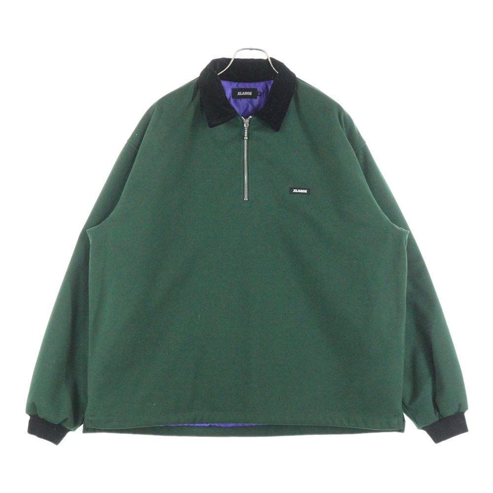 X-LARGE(エクストララージ) QUILTED HALF ZIP SHIRT キルティング ハーフジップ 長袖プルオーバーシャツ グリーン 101234014003