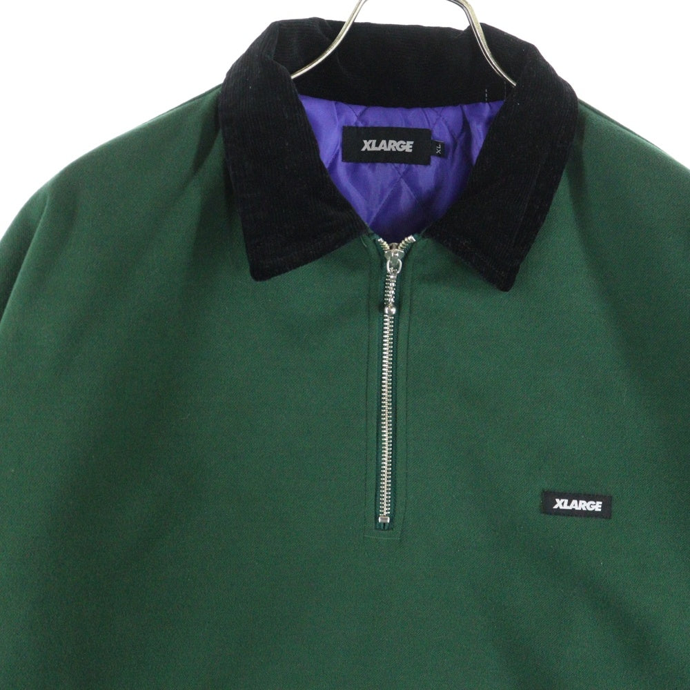X-LARGE(エクストララージ) QUILTED HALF ZIP SHIRT キルティング ハーフジップ 長袖プルオーバーシャツ グリーン 101234014003