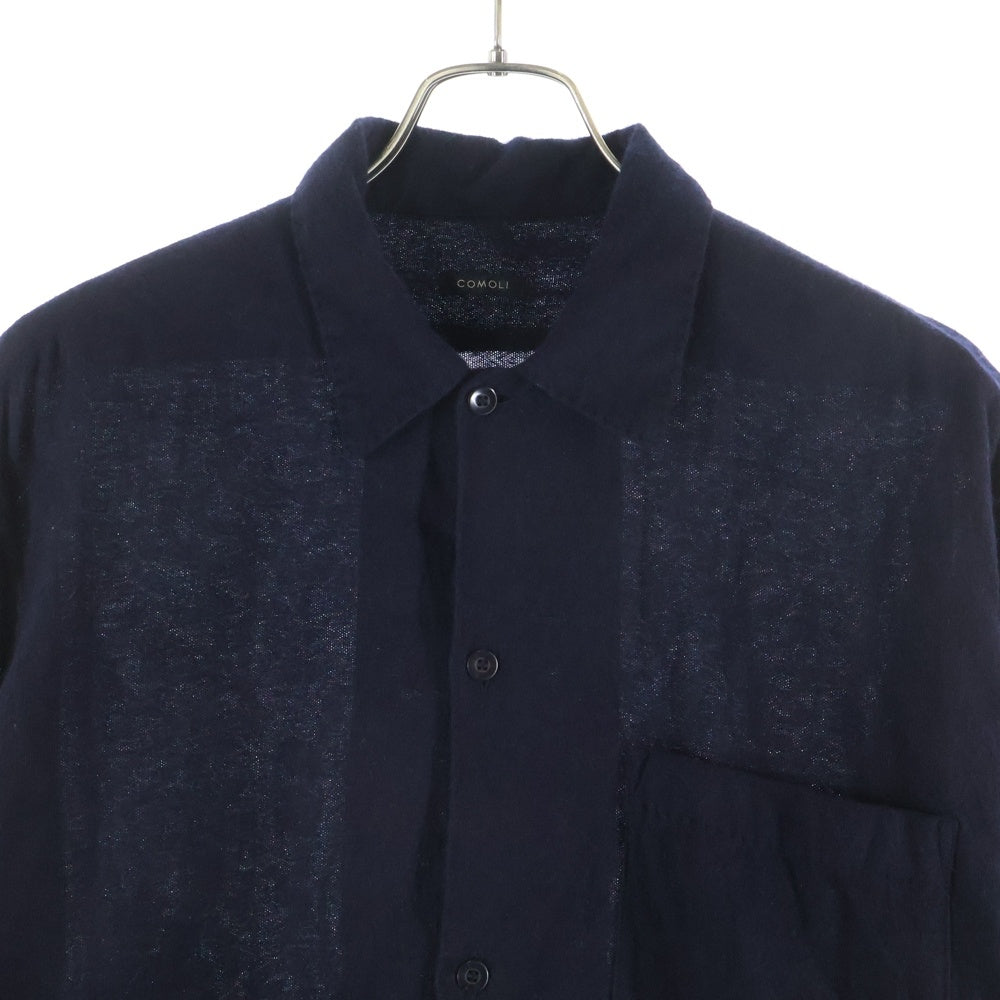 COMOLI(コモリ) 22SS カシミヤ和紙 オープンカラー長袖シャツ ネイビー V01‐01006