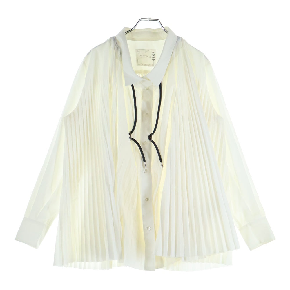 Sacai(サカイ) ドローコード付き プリーツ レギュラーカラー 長袖 シャツ ブラウス ホワイト レディース 19-04805