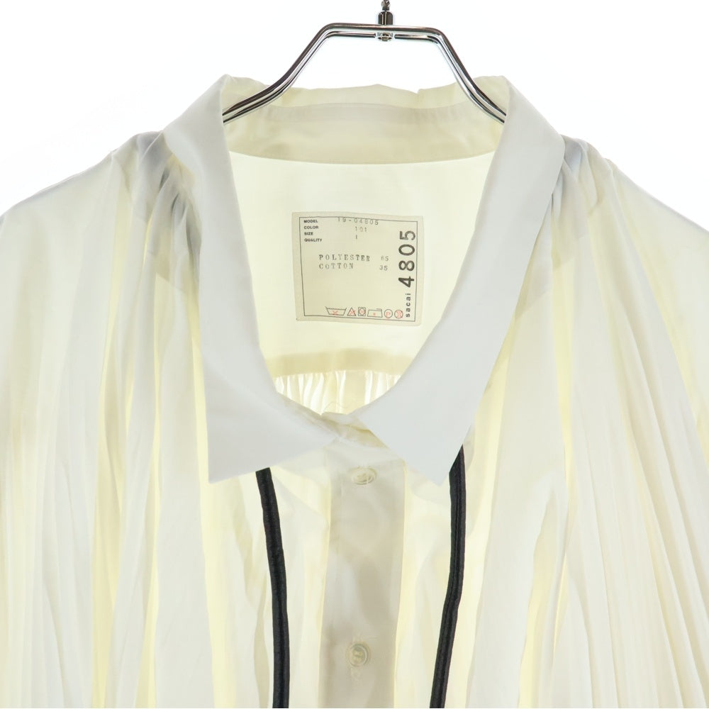 Sacai(サカイ) ドローコード付き プリーツ レギュラーカラー 長袖 シャツ ブラウス ホワイト レディース 19-04805