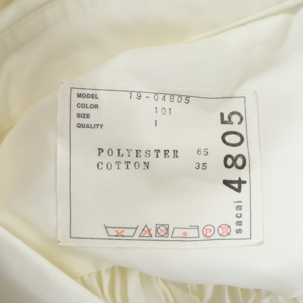 Sacai(サカイ) ドローコード付き プリーツ レギュラーカラー 長袖 シャツ ブラウス ホワイト レディース 19-04805