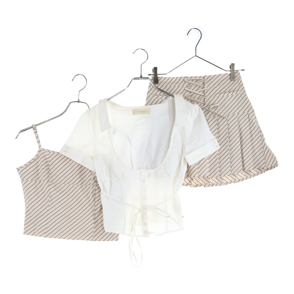 NO BRAND(ノーブランド) ANDMARY アンドマリー JAD PLEATS SET UP ジャド プリーツ セットアップ 3ピース ホワイト/ベージュ AM1410 レディース