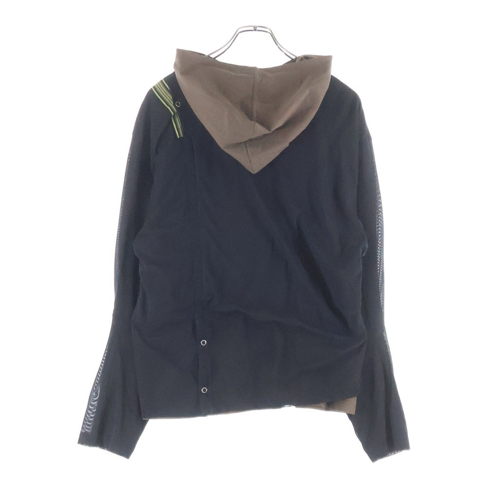 KIKO KOSTADINOV(キココスタディノフ) 25SS INEX HOODED TOP イネックス フーデッド トップ レイヤード 斜めボタン プルオーバーパーカー ブラック/ブラウン 00182025