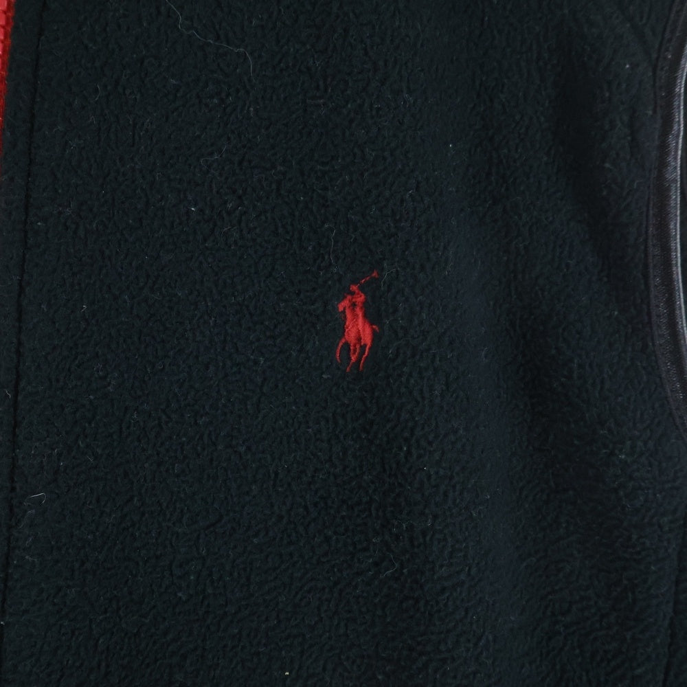 POLO RALPH LAUREN(ポロラルフローレン) 胸エンブロイダリーデザイン ダブルポケット ジップアップ ボアベスト ブラック 323164624
