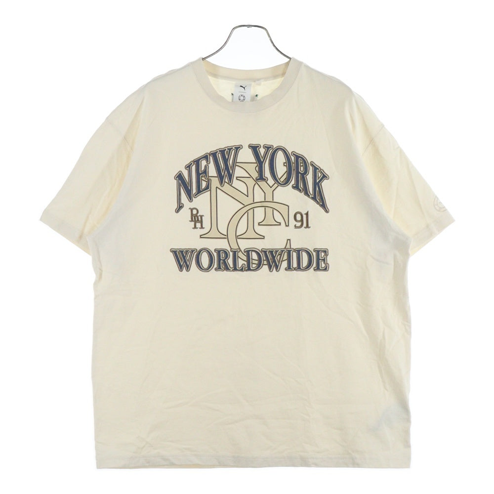 PUMA(プーマ) ×RHUIGI GRAPHIC TEE ルイージ フロントグラフィックエンブロイダリー クルーネック半袖Tシャツ カットソー ベージュ 620888-65