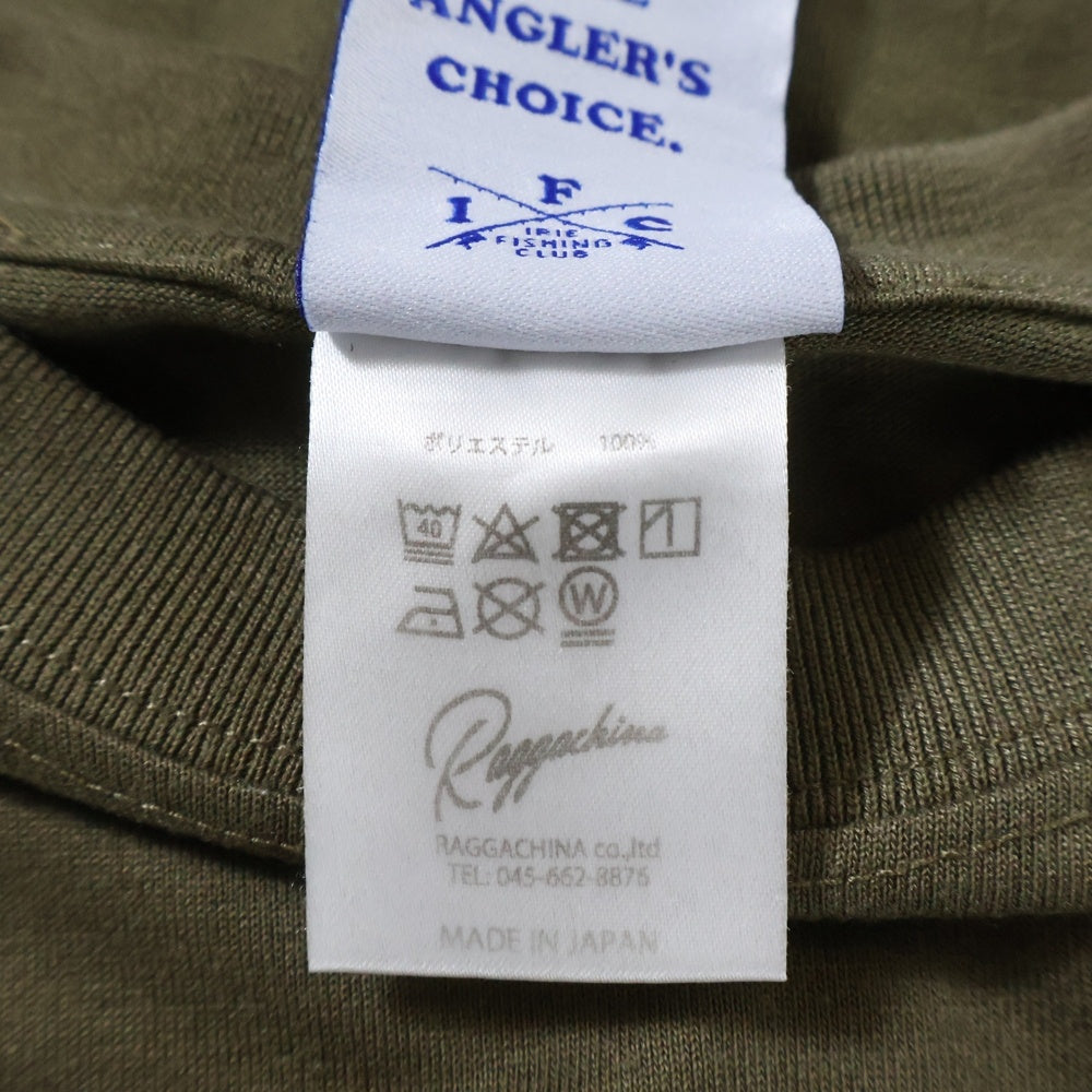 NO BRAND(ノーブランド) IRIE FISHING CLUB イリエフィッシングクラブ フロントロゴプリント クルーネック半袖Tシャツ カットソー カーキ