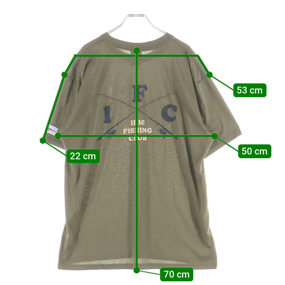 NO BRAND(ノーブランド) IRIE FISHING CLUB イリエフィッシングクラブ フロントロゴプリント クルーネック半袖Tシャツ カットソー カーキ