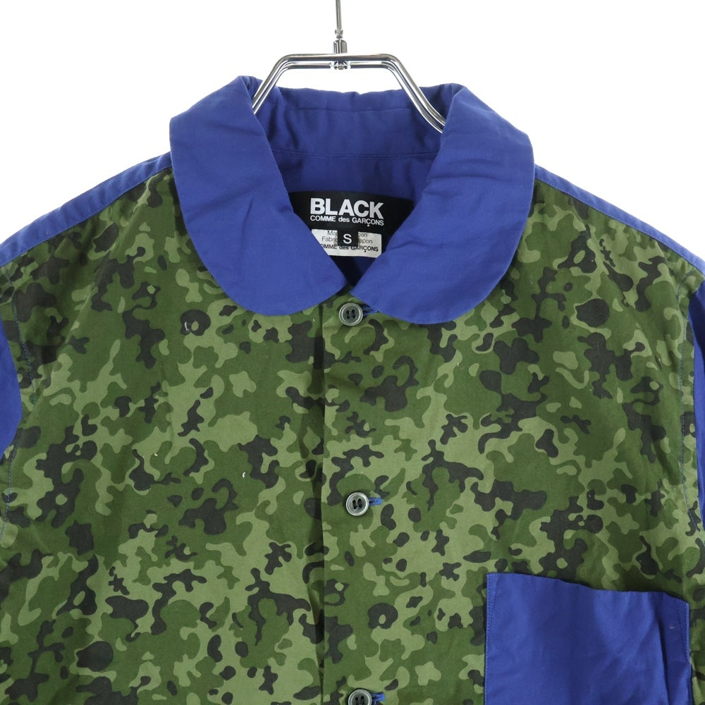BLACK COMME des GARCONS(ブラックコムデギャルソン) 12SS AD2011 カモ 切替 長袖 シャツ ブルー 1I‐B002