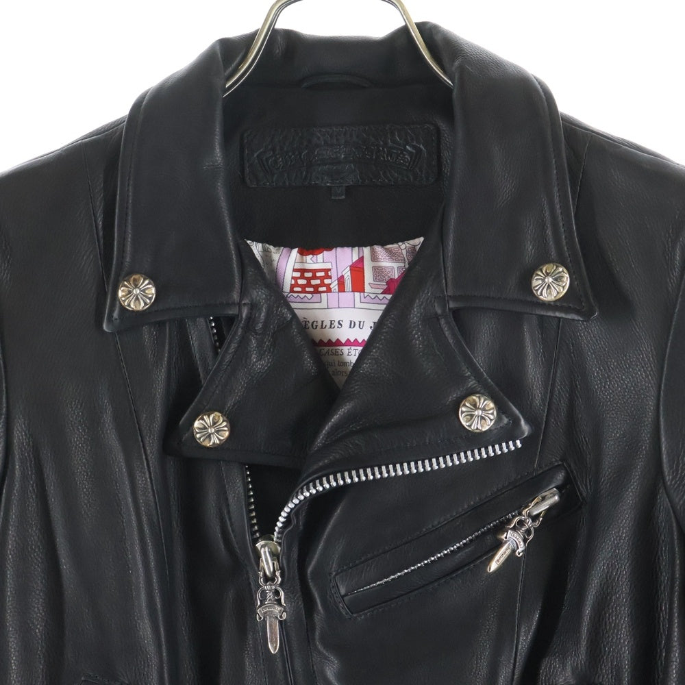 CHROME HEARTS(クロムハーツ) JJ DEAN HERMES JJディーン エルメス裏地 ダガージップ レザーダブルライダースジャケット ブラック/レッド レディース