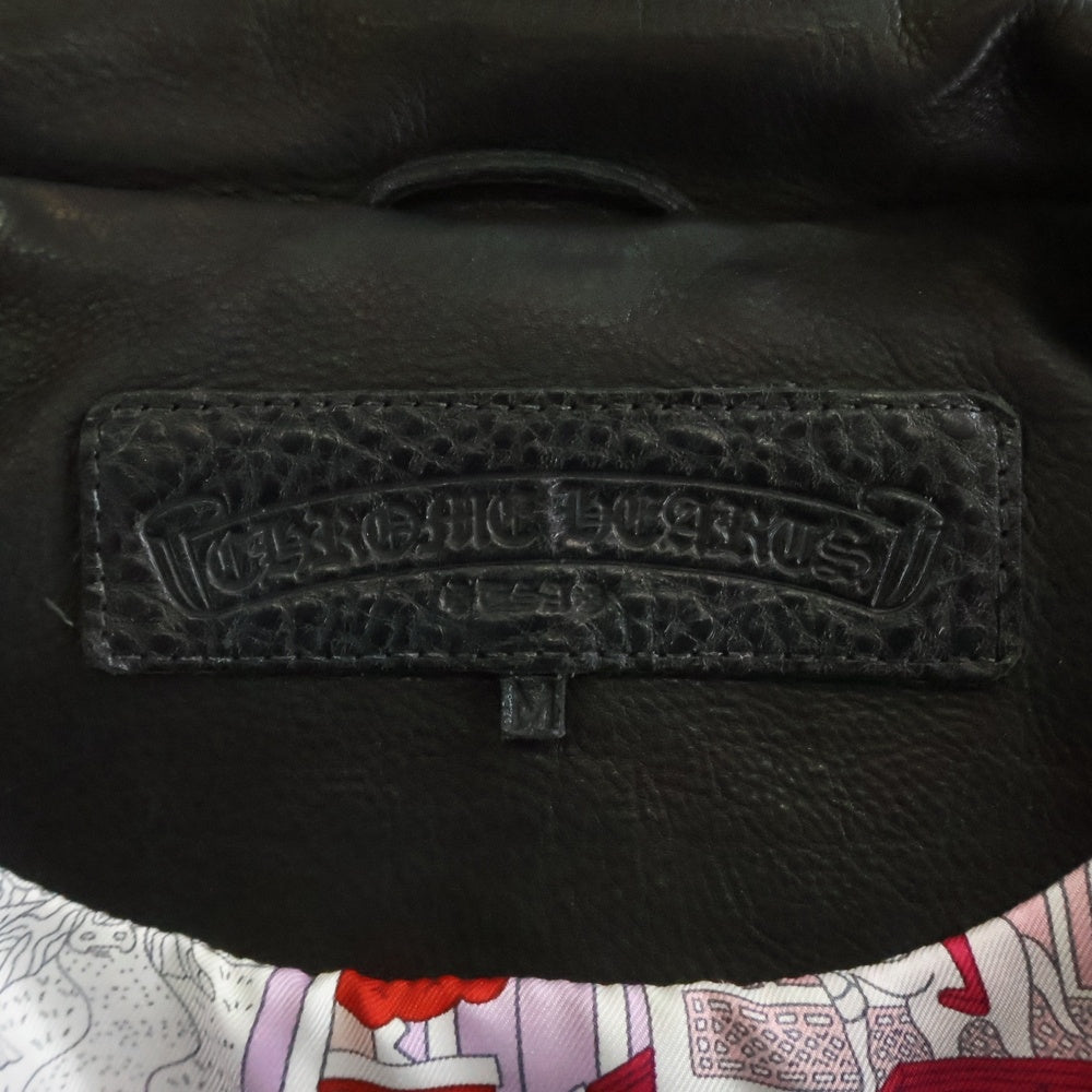 CHROME HEARTS(クロムハーツ) JJ DEAN HERMES JJディーン エルメス裏地 ダガージップ レザーダブルライダースジャケット ブラック/レッド レディース