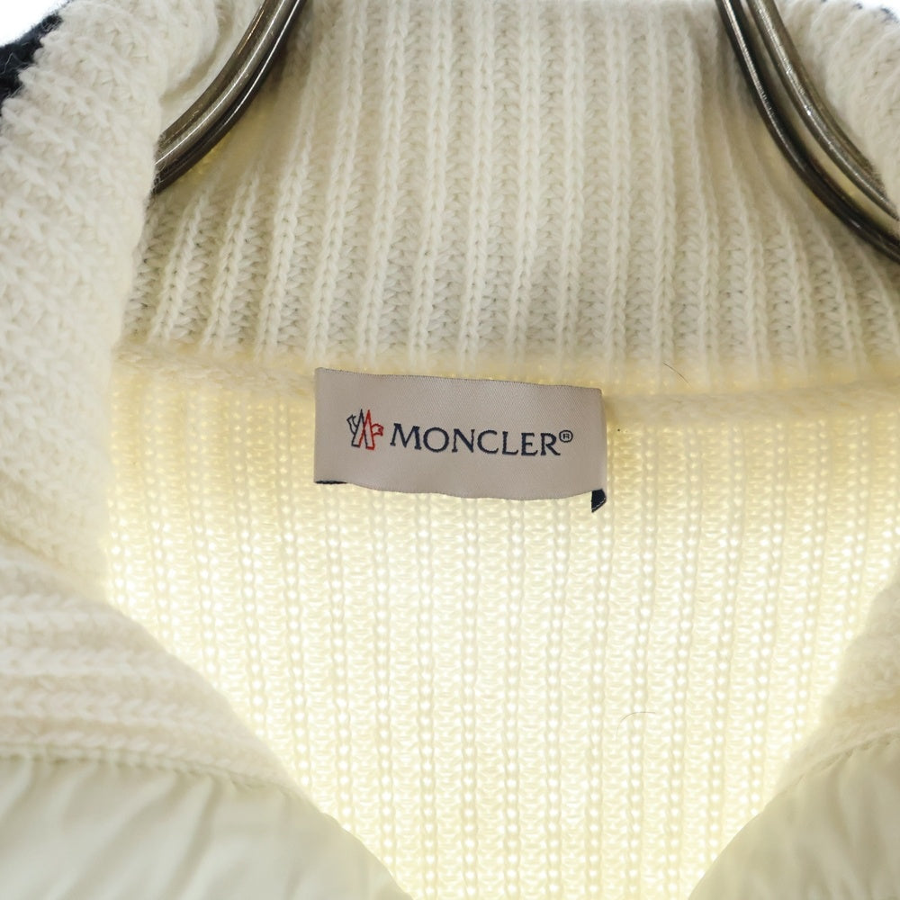 MONCLER(モンクレール) 23AW CARDIGAN TRICOT ウール ツイードニット切り替え ナイロン ハイネックダウンジャケット ホワイト レディース I20939B00002