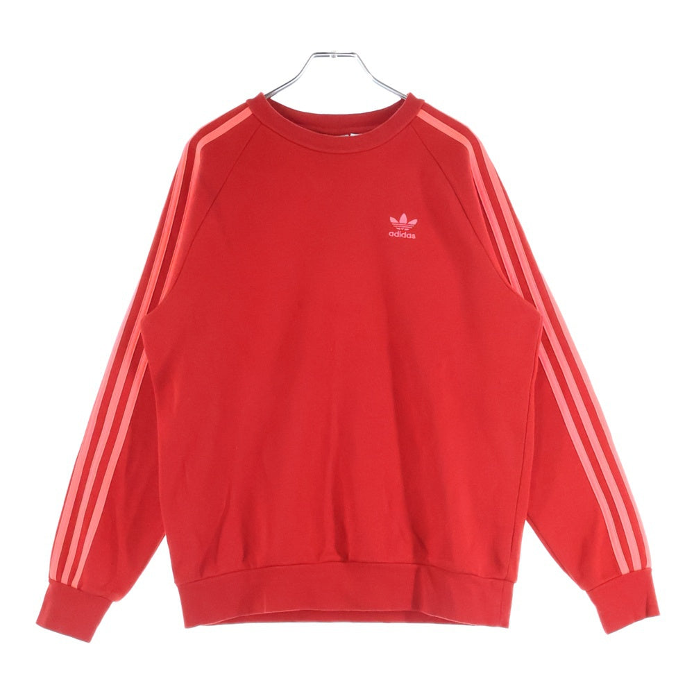 adidas(アディダス) 3 Stripes CREW S ロゴ刺繍 クルーネックスウェットトレーナー レッド EJ9693