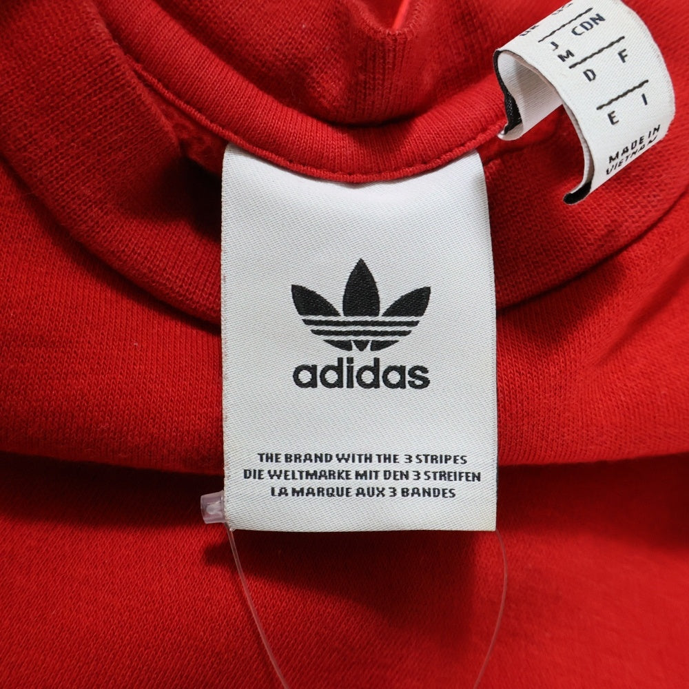 adidas(アディダス) 3 Stripes CREW S ロゴ刺繍 クルーネックスウェットトレーナー レッド EJ9693