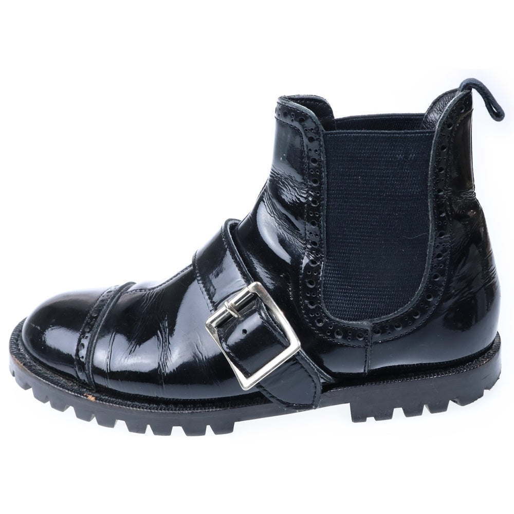 tricot COMME des GARCONS(トリコ コム デ ギャルソン) エナメル ベルトデザイン サイドゴアブーツ ブラック レディース