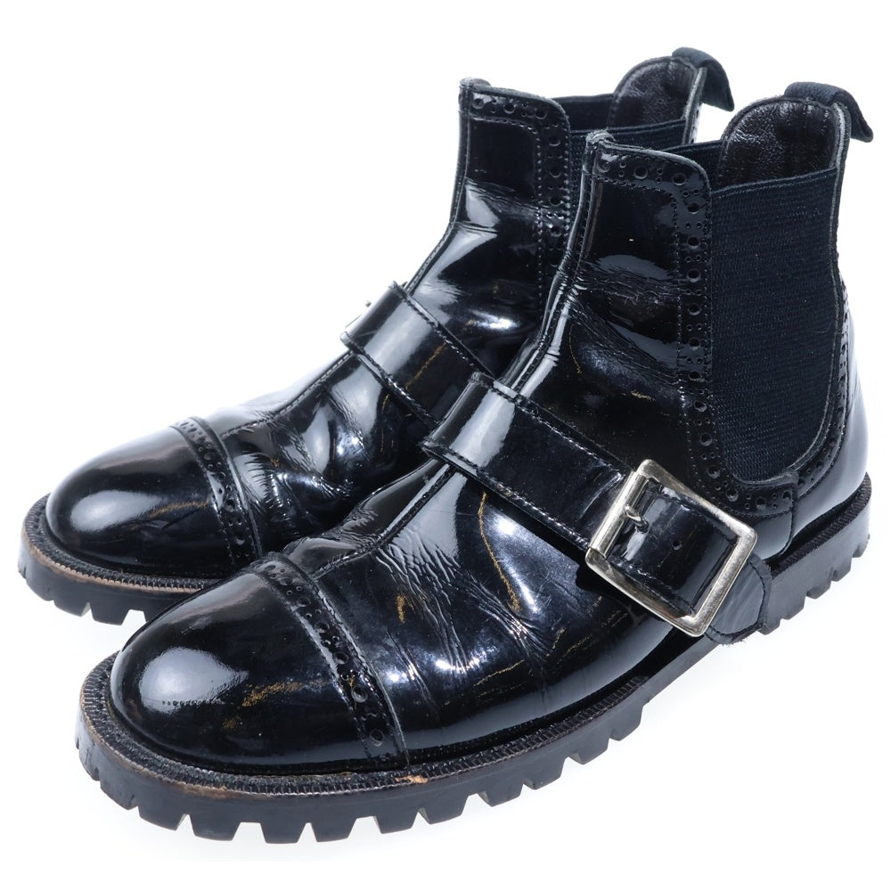 tricot COMME des GARCONS(トリコ コム デ ギャルソン) エナメル ベルトデザイン サイドゴアブーツ ブラック レディース