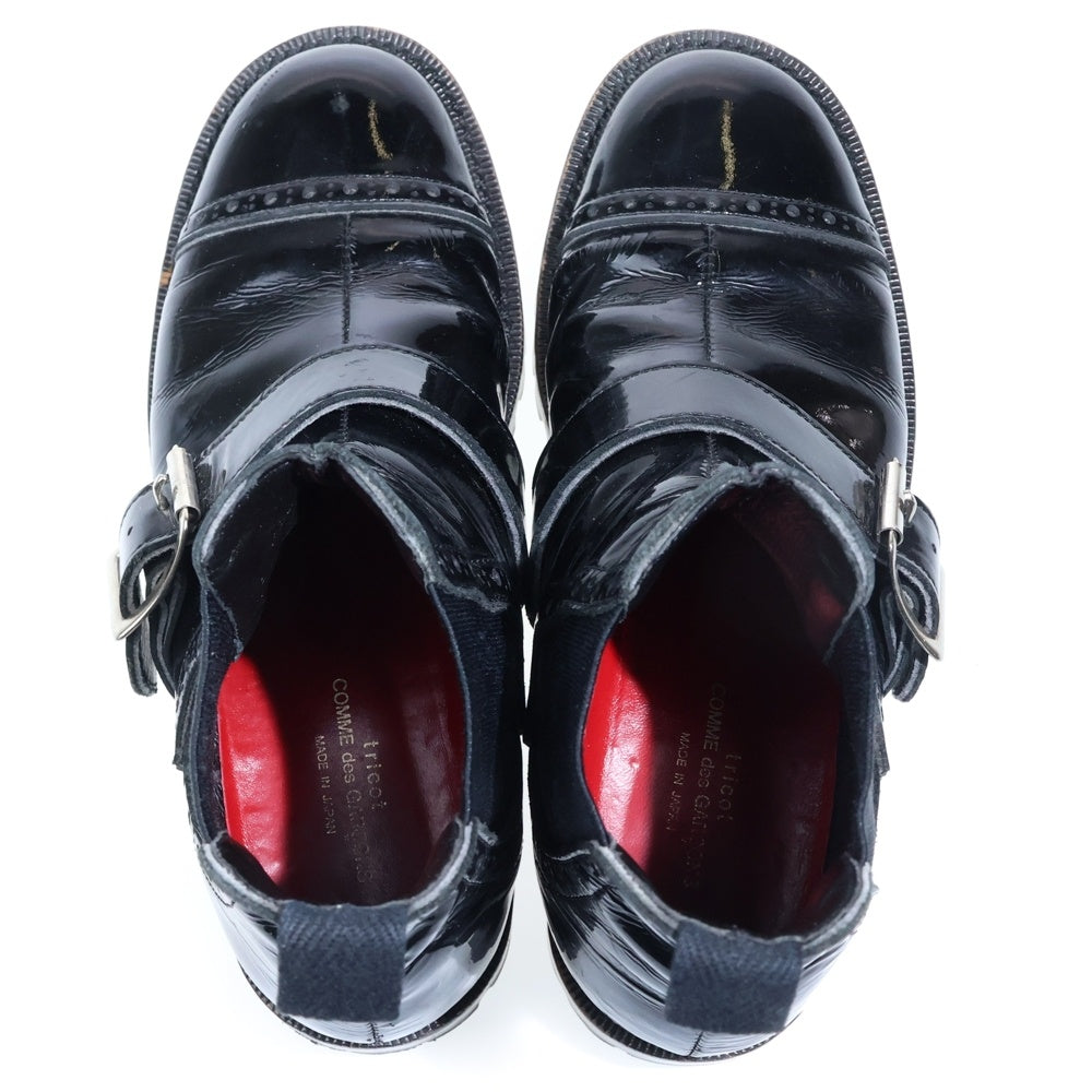 tricot COMME des GARCONS(トリコ コム デ ギャルソン) エナメル ベルトデザイン サイドゴアブーツ ブラック レディース