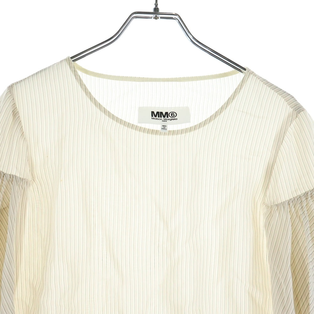 MM6 Maison Margiela(エムエムシックスメゾンマルジェラ) 17SS ストライプ柄 変形デザイン 長袖ブラウス シャツ アイボリー レディース S32NC0467 S47402