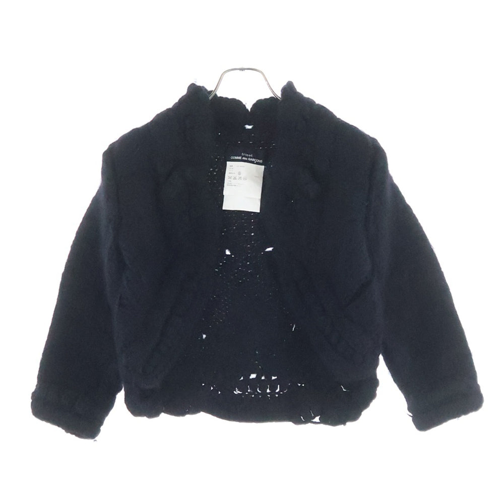 tricot COMME des GARCONS(トリコ コム デ ギャルソン) 05AW AD2005 ショート丈 ラペルデザイン ケーブルウールニット ボタンレスジャケット ブラック レディース TP-N039