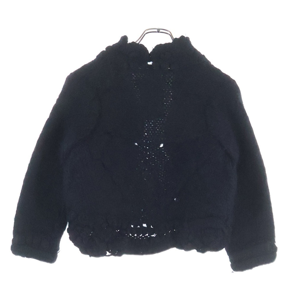 tricot COMME des GARCONS(トリコ コム デ ギャルソン) 05AW AD2005 ショート丈 ラペルデザイン ケーブルウールニット ボタンレスジャケット ブラック レディース TP-N039